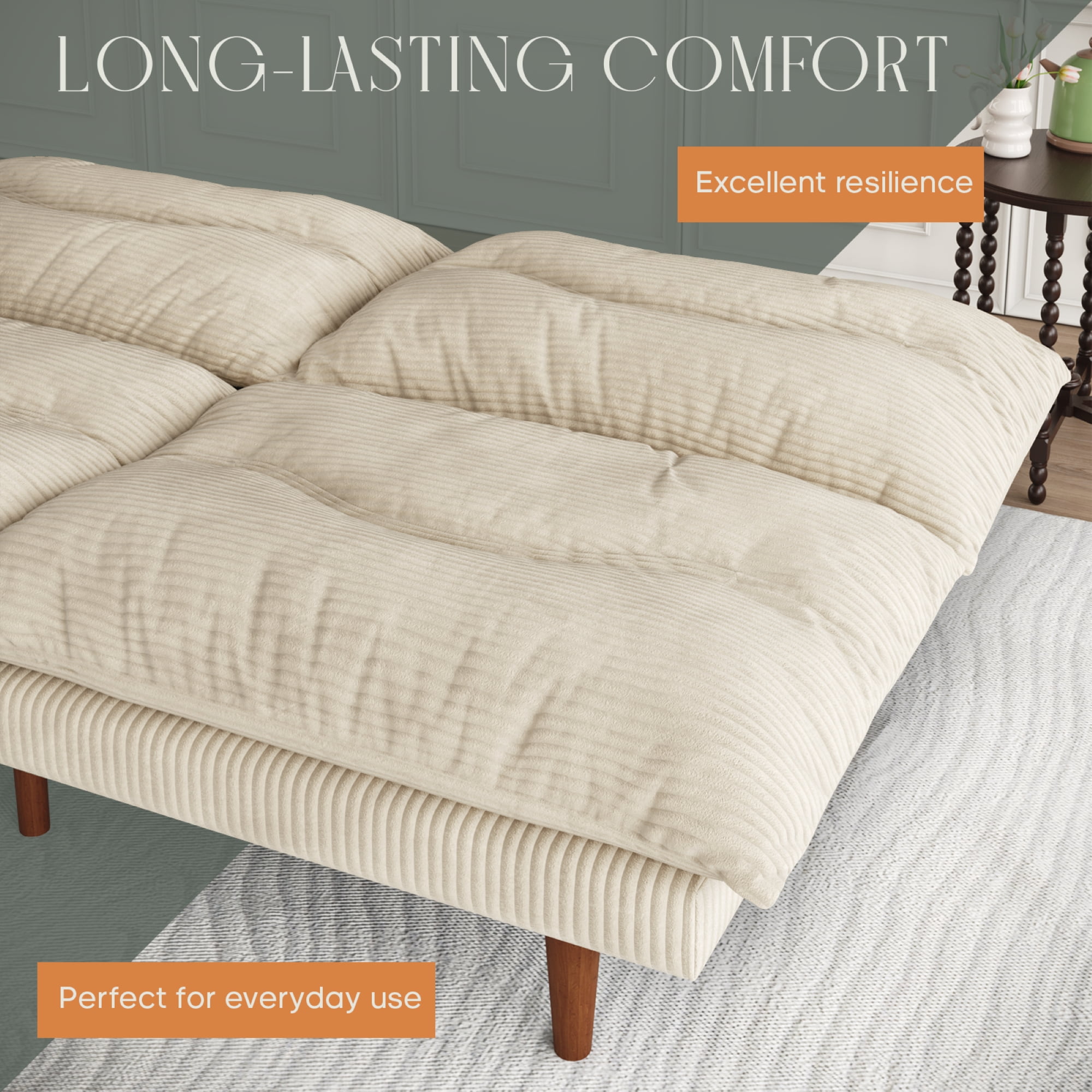 NYBOPAVIS 69" Futon Convertible Sofa Bed, Corduroy Loveseat Sofa Couch for Small Space Beige
