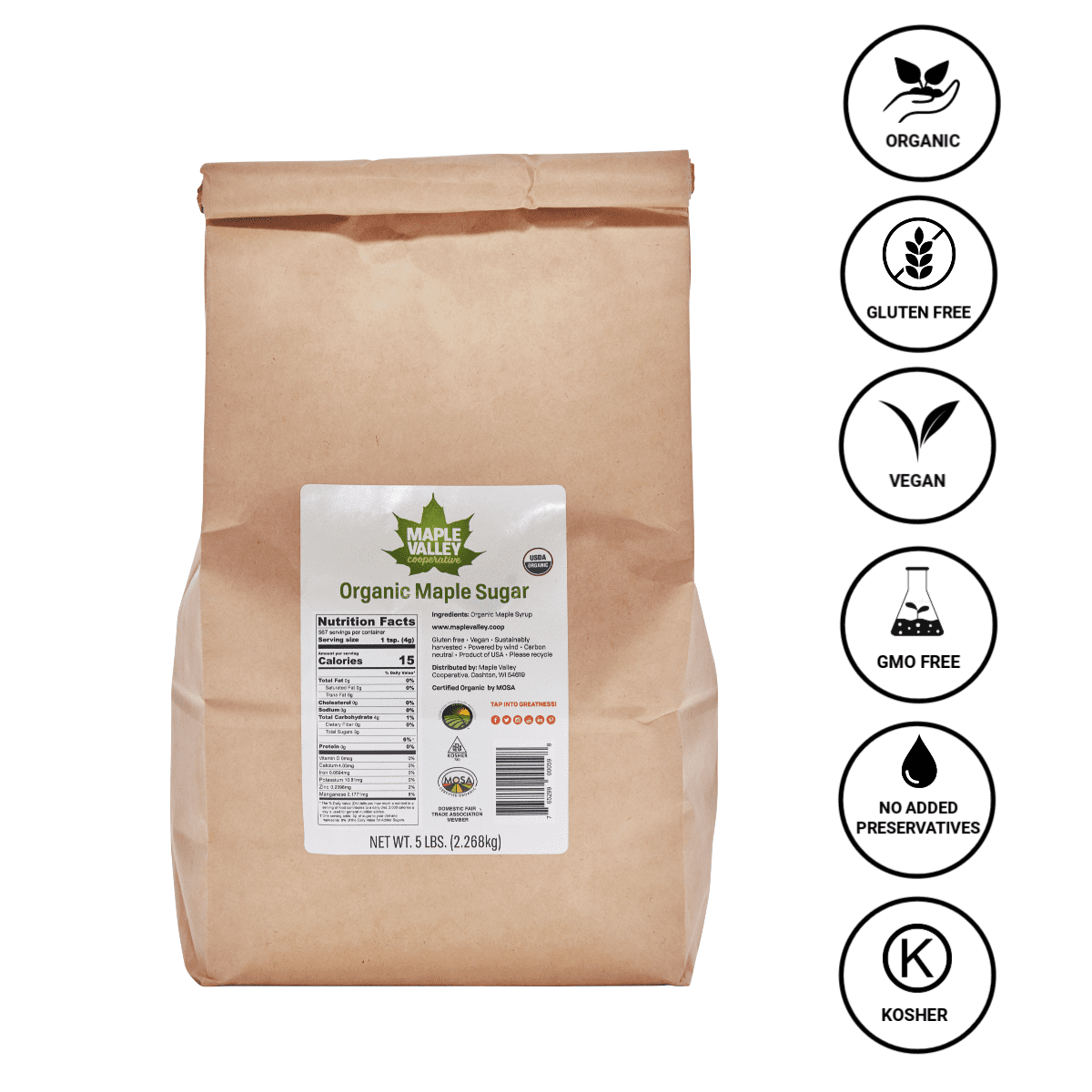 Maple Valley 5 lb USDA Certified Organic Granulated Maple Sugar 5 pound bag