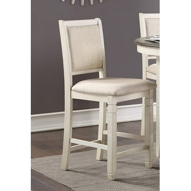 Antique White Finish Wooden Counter Height Chairs Set of 2pc Fabric Upholstered Casual Dining Furniture