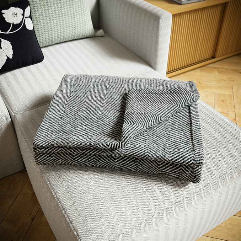 Black and white herringbone throw sale