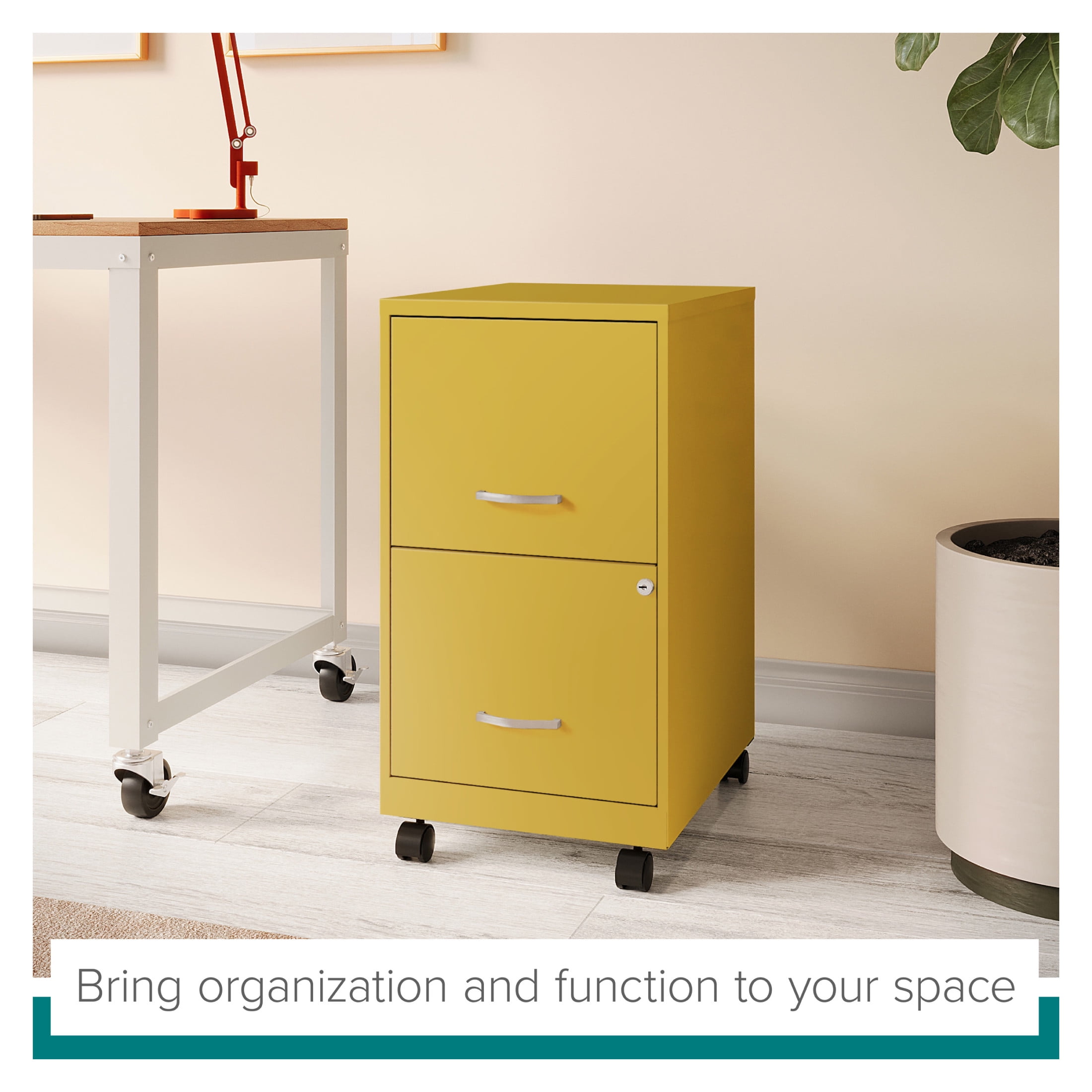 Space Solutions 18" Deep 2 Drawer Mobile Letter Width Vertical File Cabinet, Yellow