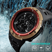 SKMEI Mens Military Watch, Waterproof Digital Sports Alarm Backlit Classic Watch, Black Gold Red