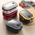 thumbnail image 2 of 1200ml Buckle Design Airtight Lunch Box Microwave Safe Large Capacity Meal Prep 2 Layers Grids Bento Case for Office School, 2 of 8