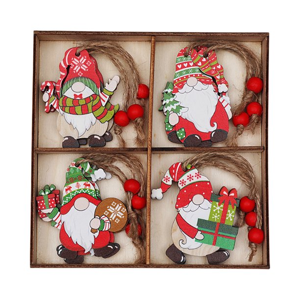 12 Uds. Colgante de Papá Noel, adorno de madera, bonitas decoraciones creativas de Papá Noel