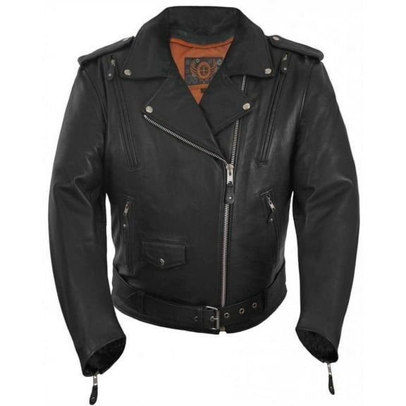 True Element Men's Traditional, Vented Motorcycle Leather Jacket (Black, XX-Large)