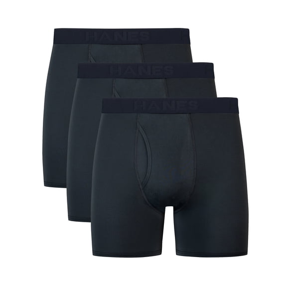Hanes Ultimate Comfort Sport Men's Underwear Boxer Briefs Pack – 3-Pack – X-Temp – Moisture-Wicking Performance Black L