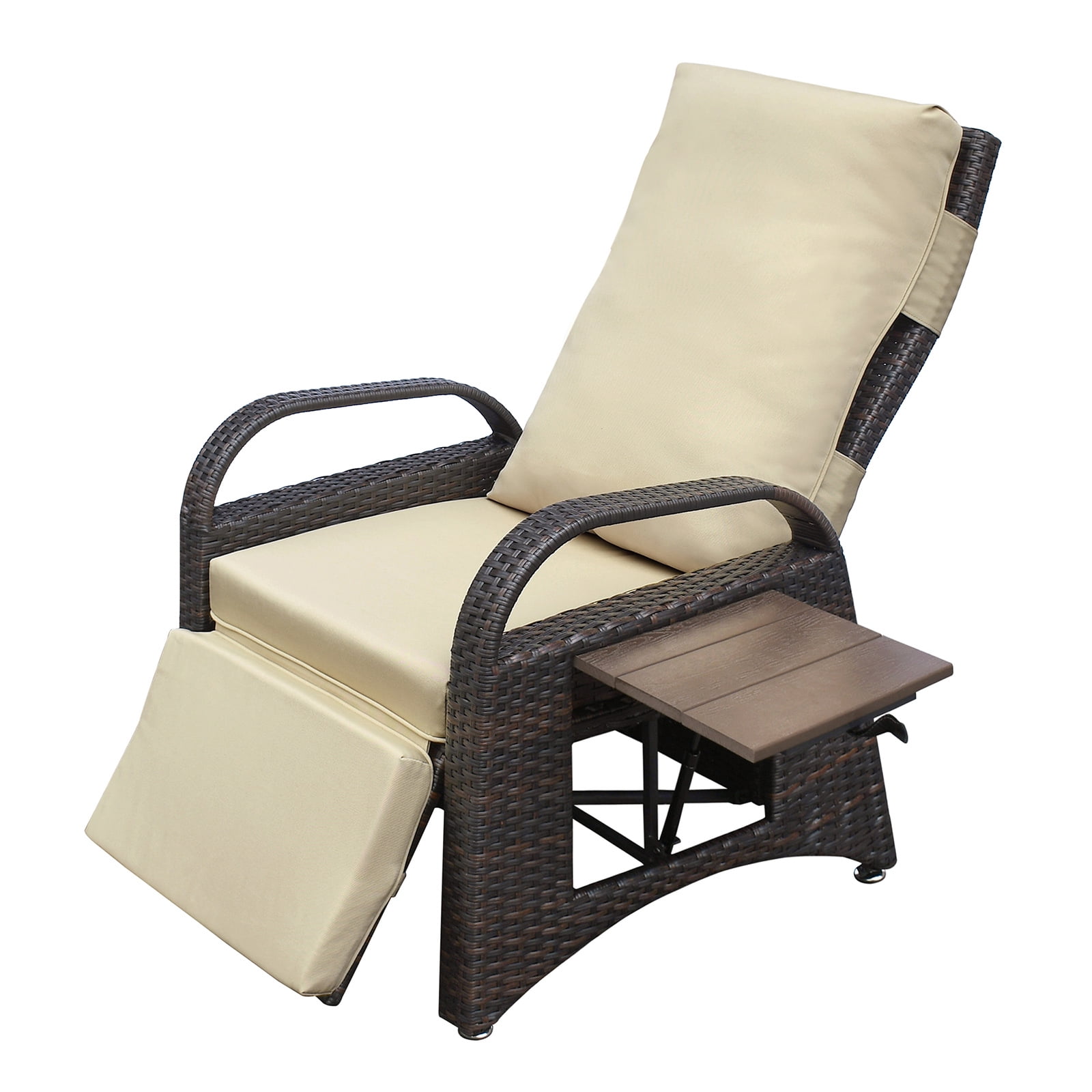 Aimee Lii Outdoor Recliner Chair, PE Wicker Adjustable Reclining Lounge Chair and Removable Soft Cushion, Pool Deck Furniture with Modern Armchair, Sunbathing or Relaxation, Khaki