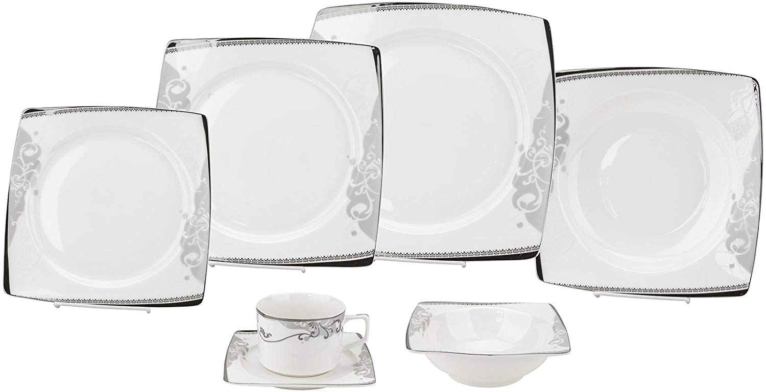 Porcelain Dinnerware Set, 28Piece Bone China Service by Lorren Home