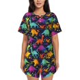 thumbnail image 1 of Balery Colorful Dinosaur Conjunto de Pijama para Mujer con Estampado, Dos Piezas de Manga Corta y Shorts, Ropa de Dormir Suave con Cuello Redondo y Bolsillos-Large, 1 of 6