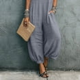 thumbnail image 4 of Baggy Linen Jumpsuits for Women Sleeveless Square Neck Overall Rompers Pleated Loose Casual Jumpsuit Gray, M, 4 of 7