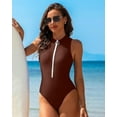 thumbnail image 4 of Attraco Womens One Piece Swimsuit Zipper Racerback Swimwear Mock Neck Full Coverage Bathing Suit, 4 of 8