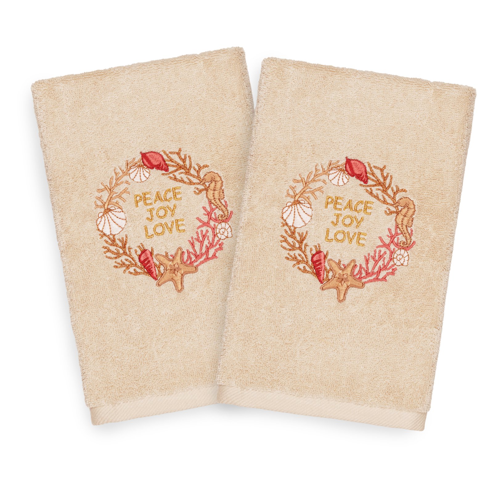 Linum Home Textiles Christmas Peace Embroidered Turkish Cotton Hand Towel - Set of 2