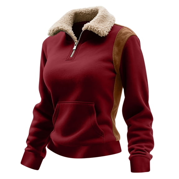 BXINGOHAI Women's Half Zip Fleece Pullover Sweatshirt Winter Long Sleeve Cozy Sherpa Sweater Top Red L