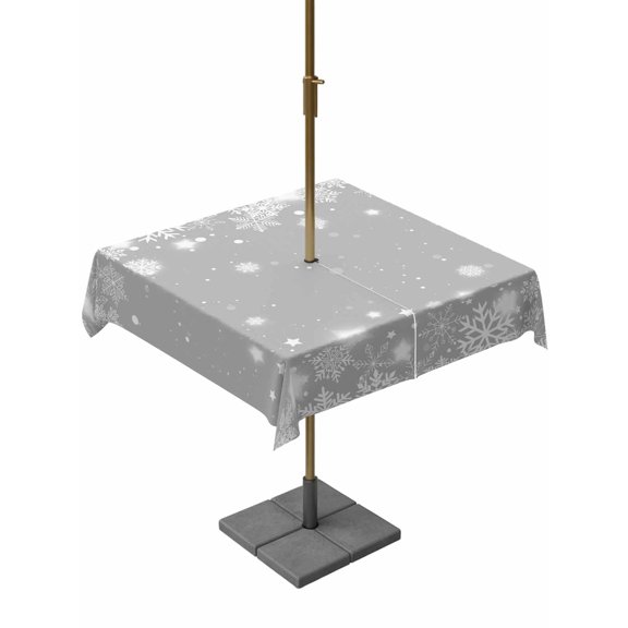 Outdoor Tablecloth with Umbrella Hole and Zipper, Grey Christmas Snowflakes Square Table Cloth 54x54 Inch Waterproof Tablecloth, Xmas Winter Textured Picnic Table Cover for Patio Camping