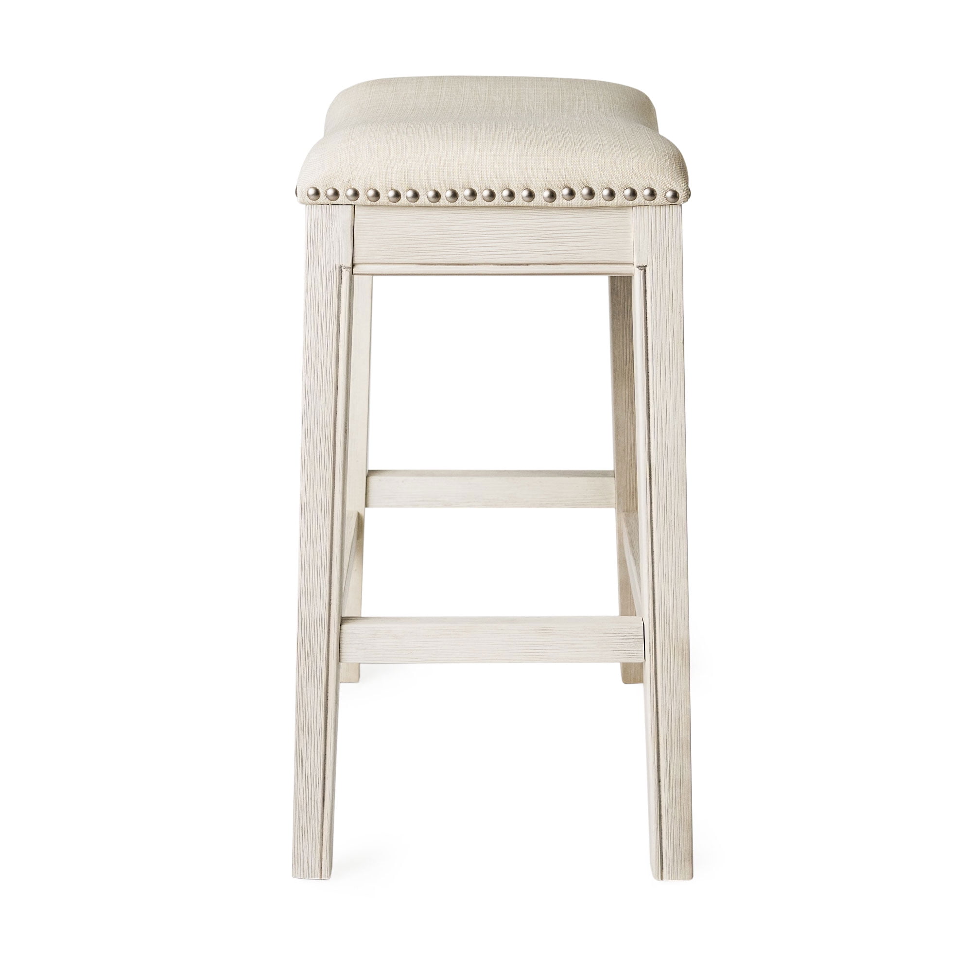 Maven Lane Adrien Saddle Counter Stool In White Oak Finish With Natural Fabric Upholstery