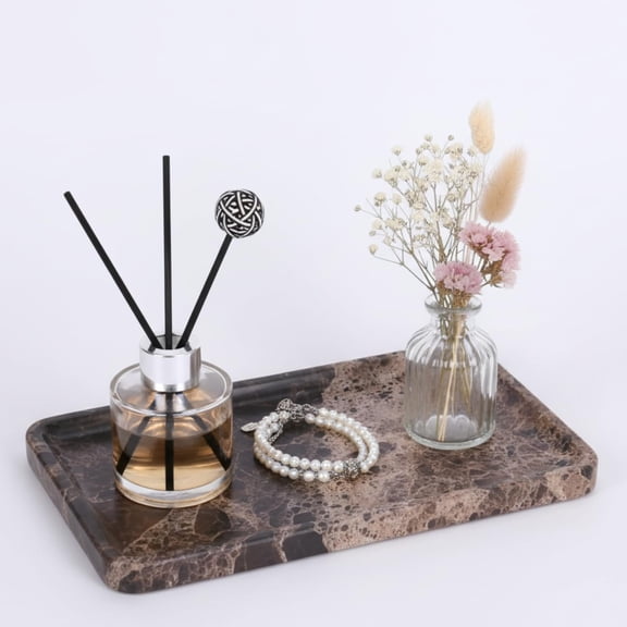 Dark Emperador Marble Vanity Tray for Bathroom Counter-12 X7 Decorative Tray for Perfume, Candles, Stone Jewelry Dish Tray