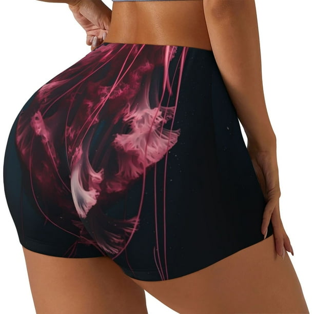 Fotbe Mesmerizing Pink Jellyfish Shorts Sin Costuras – Shorts Deportivos de Cintura Alta para Mujer, Elásticos para Gimnasio, Yoga, Running o Ciclismo-Large