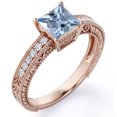 thumbnail image 1 of JeenMata Anillo de Compromiso con Forma de Catedral de Cuatro Puntas, Aguamarina y Moissanita de Corte Princesa de 1 Quilate, Borde con Milgrain, Pavé Victoriano, Baño de Oro Rosa de 18 K sobre Plata, 1 of 6
