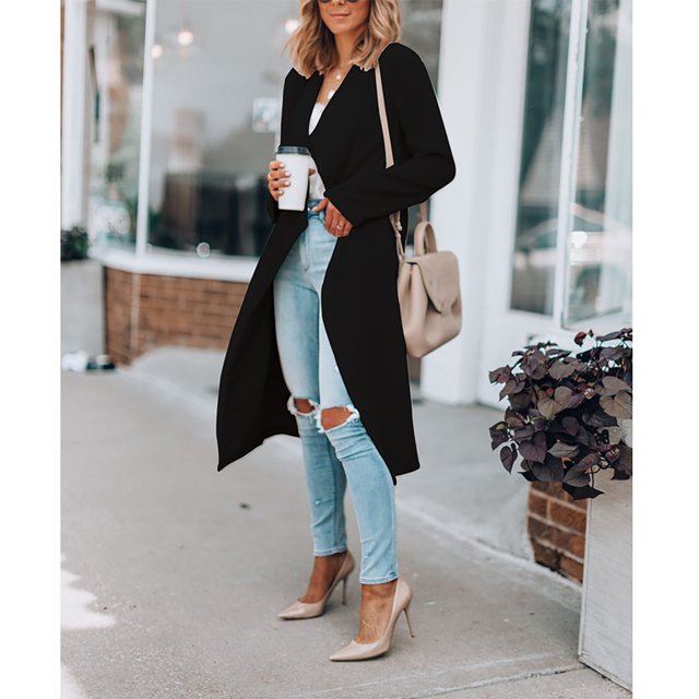 Abrigo largo maxi para mujer, gabardina para mujer, chaqueta larga abierta al frente para mujer, gabardina para mujer, estética elegante