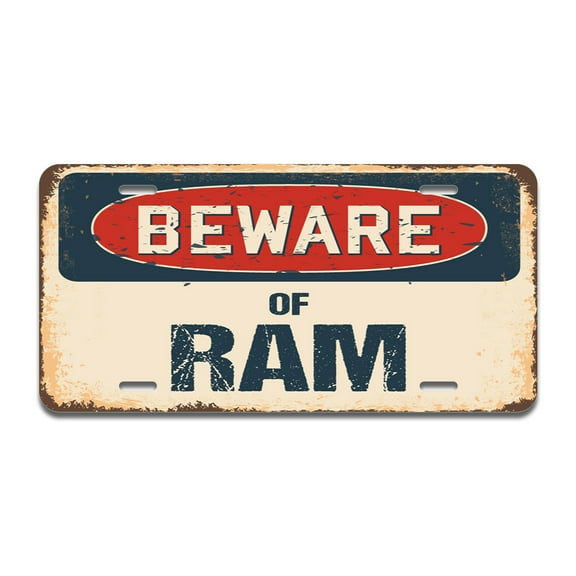 Beware of Ram Aluminum License Plate| License Plate 12" X 6" Fits Any Car, Truck, SUV, RV, or Trailer | Made in The USA
