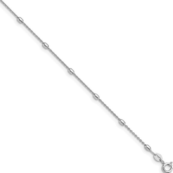 Sterling Silver Polished Beaded with 1in ext. Anklet