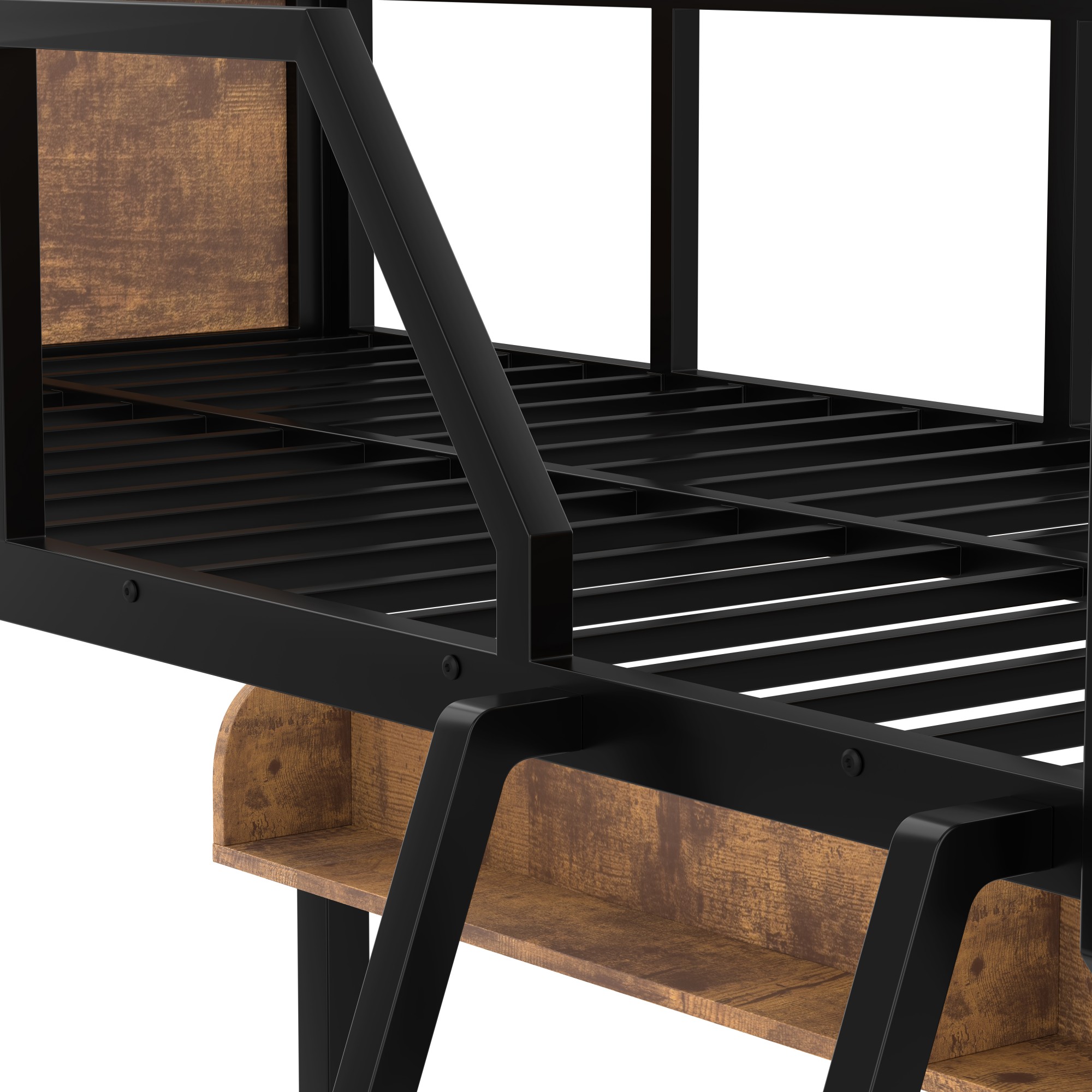 Aukfa Twin Over Full Metal Bunk Bed with Storage Shelves & LED Lights, Heavy-Duty X-shape Frame for Kids & Adults, Space-Saving, Black