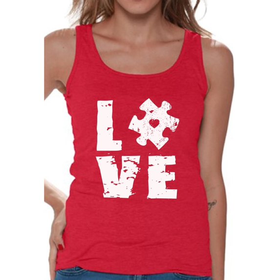 Awkward Styles Love Puzzle Tank Tops for Women Autism Awareness Tank Top Autism Tanks Autism Puzzle Gifts Support Autism Awareness Women's Tank Tops Autistic Spectrum Awareness Women's Tops