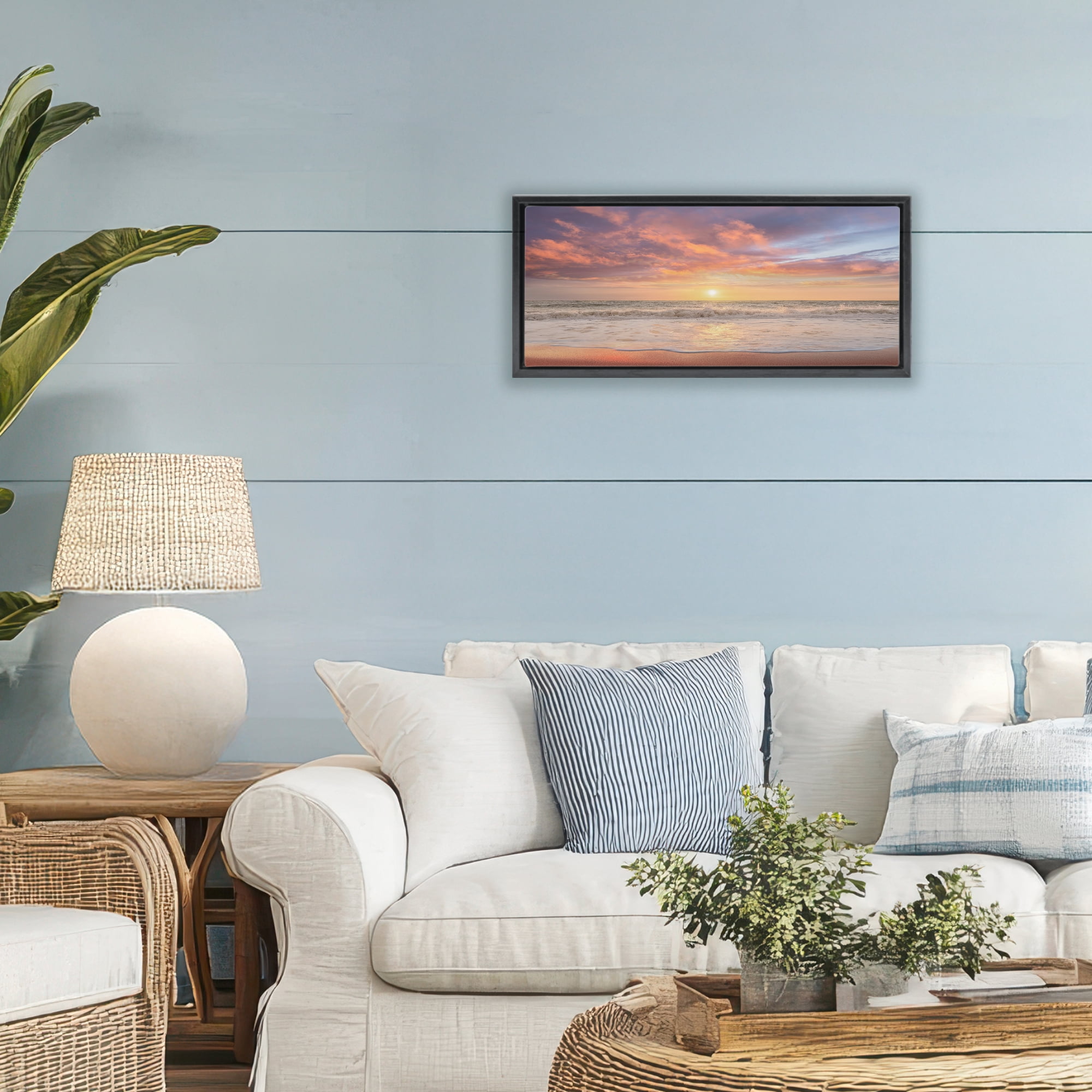 Stupell Industries Vivid Sunset Panorama Black Framed Floater Canvas Wall Art, design by Mike Caliascibetta