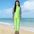 thumbnail image 1 of Traje de baño de 2 piezas para mujer, niña, verano, estampado floral hawaiano, conservador, top de manga larga con capucha y pantalón, conjunto de dos piezas para niños, top de poliéster, 1 of 6