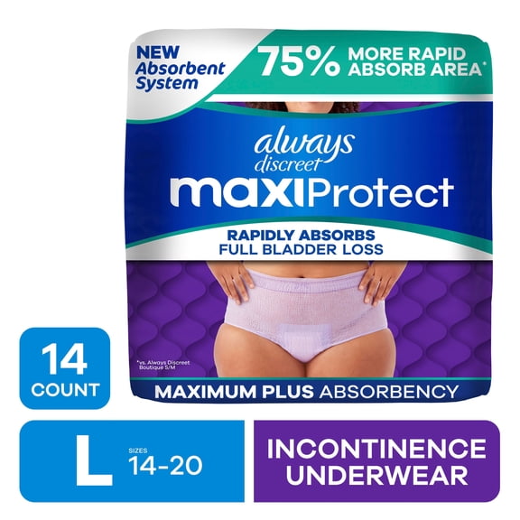 Always Discreet MaxiProtect - Reimagined Adult Diapers for Women L, 14 CT