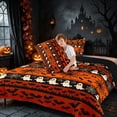 thumbnail image 4 of Homewish Halloween Ghost Pumpkin Queen Comforter Set, Bat Spider Web Comforter Sets Queen, Orange Black White, Black Reversible, 3-Piece 1 Comforter and 2 Pillowcases, 4 of 6