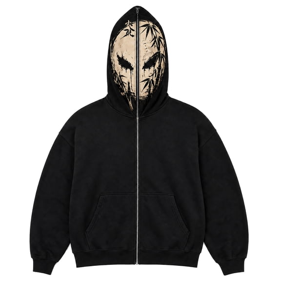 FOPSUFGWFO Halloween Demon Face Print Hoodie for Men Full Zip Ghost Mask Graphic Sweatshirt Long Sleeve Tops for Cosplay, Party 3XL