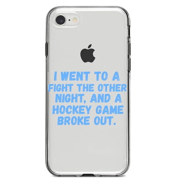 DistinctInk Clear Shockproof Hybrid Case for iPhone 7 8 SE (2020 Model) 4.7" Screen TPU Bumper Acrylic Back Tempered Glass Screen Protector - I Went to a Fight And a Hockey Game Broke Out