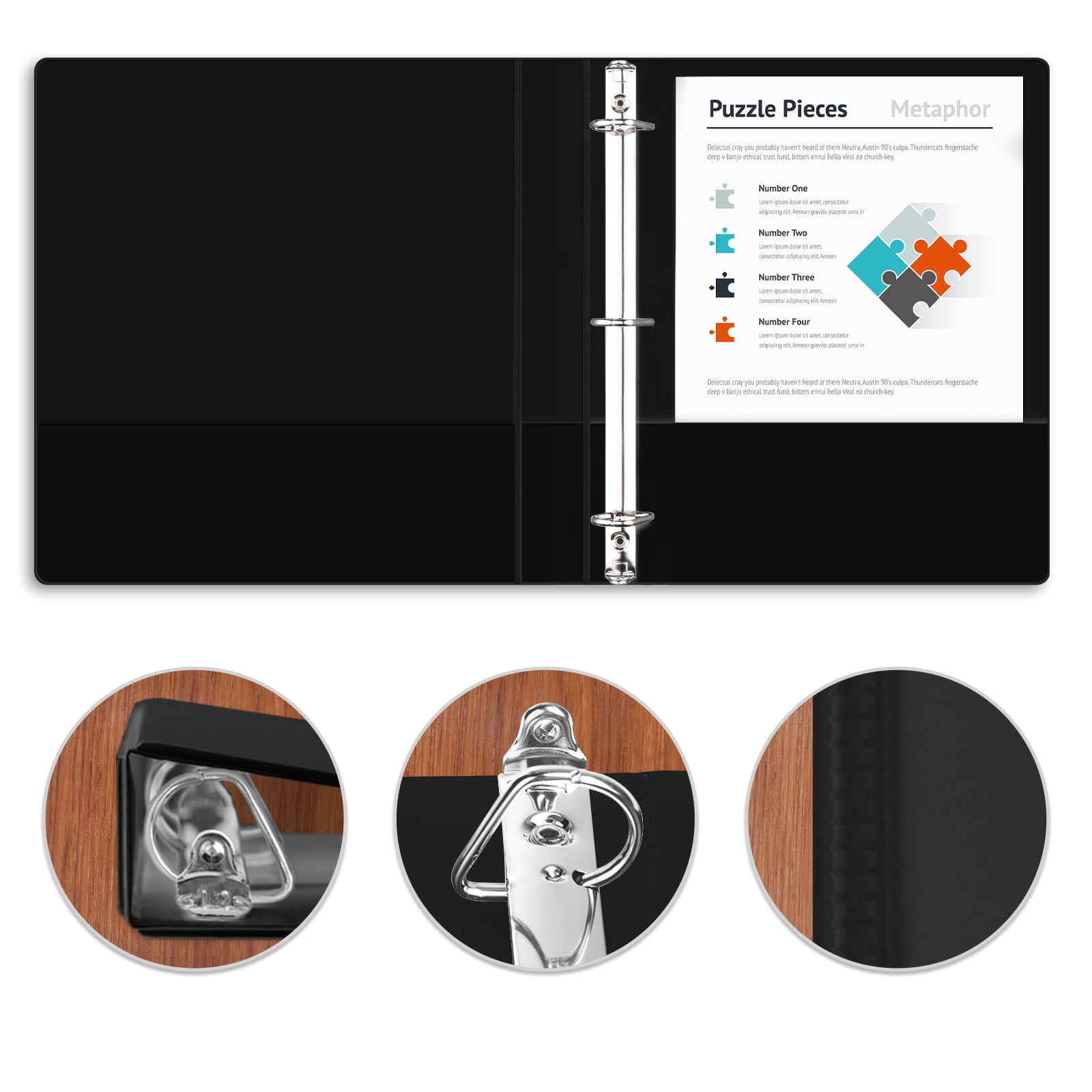 Comix 1-1/2 inch 3 Ring Binder with Clear Cover, 1.5 inch Strong D Ring, Fits Letter Size, Holds 350 Sheets, School Office Supplies, 6-Pack Black