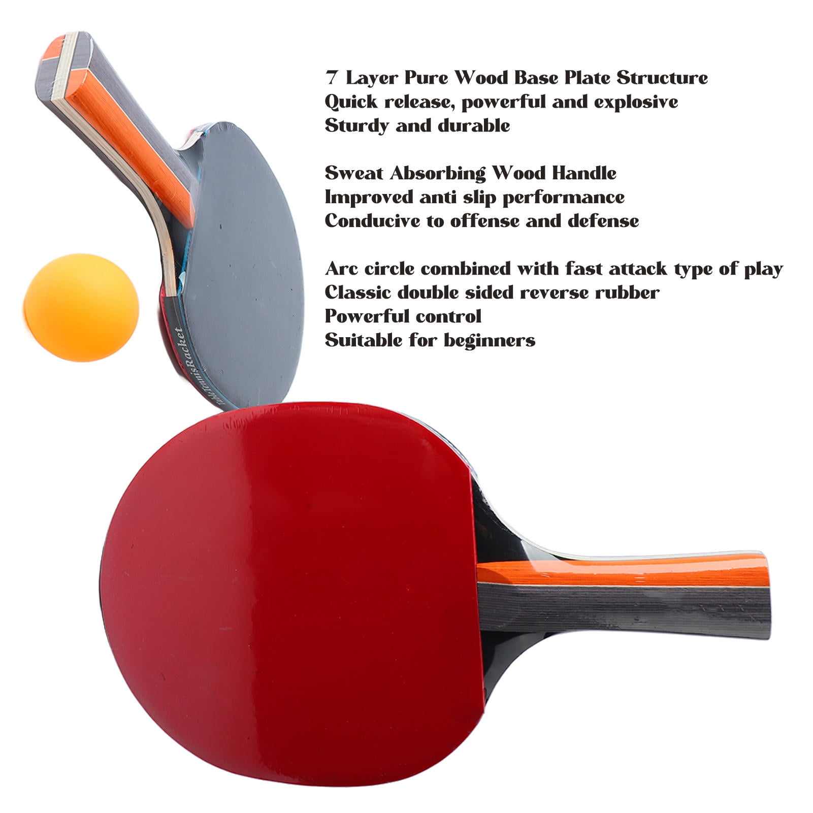 YAHHU 7-Layer Table Tennis Paddle 3 Balls，Set with Sweat-Absorbing Handle – Powerful Control, Easy to Play, Beginner Friendly