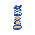 thumbnail image 2 of BLISSFUL STEP Women's Open Toe Lace up Sandals Mid Block Heels Sandals Royal Blue 6, 2 of 8