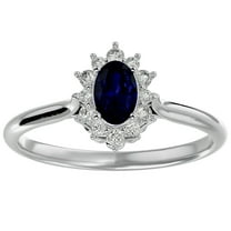 SuperJeweler 2/3 Carat Oval Shape Created Sapphire and Halo Diamond Ring In Sterling Silver For Women