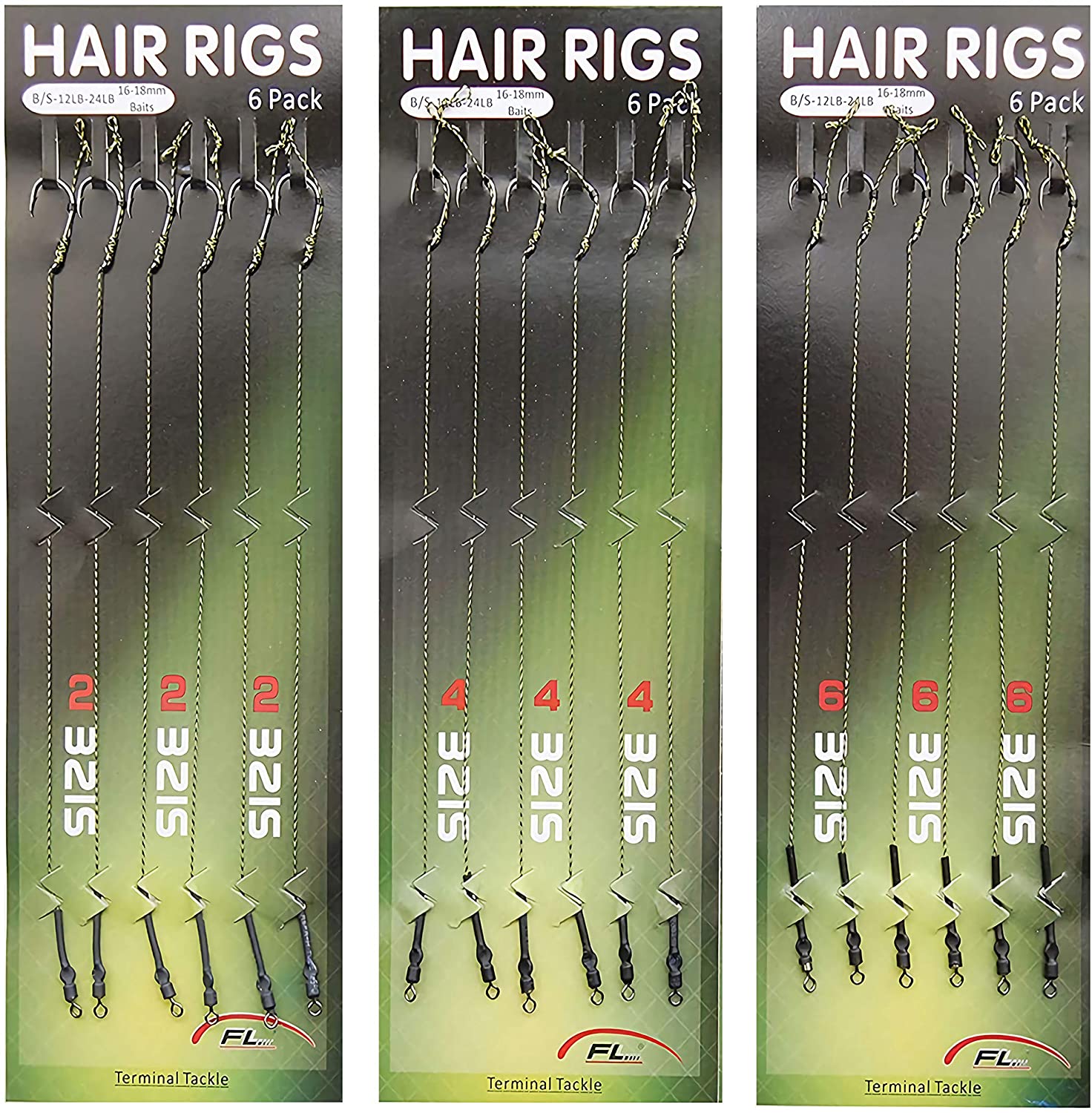 6 Terminali Hair Rigs Per Pesca Alla Carpa - Ganci Curvi Con Barbetta, Girelle Anti-groviglio, Filo Intrecciato E Stopper, Misure 2# 4# 6# 8#