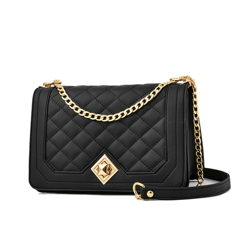 Yuanbang Crossbody Shoulder Bags for Women Small Purse Handbags Lingge Bag Evening Bag PU Leather-Black, Adult Unisex, Size: 23*15*9CM
