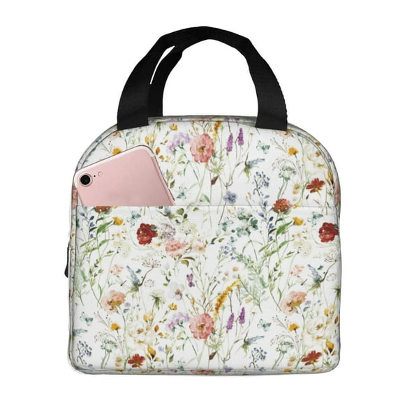 Easygdp Wildflower Watercolor Bolsa Térmica Premium - Tela Oxford Impermeable, Gran Capacidad, Bolsillo Frontal, Unisex para Trabajo, Escuela, Actividades al Aire Libre y Picnics