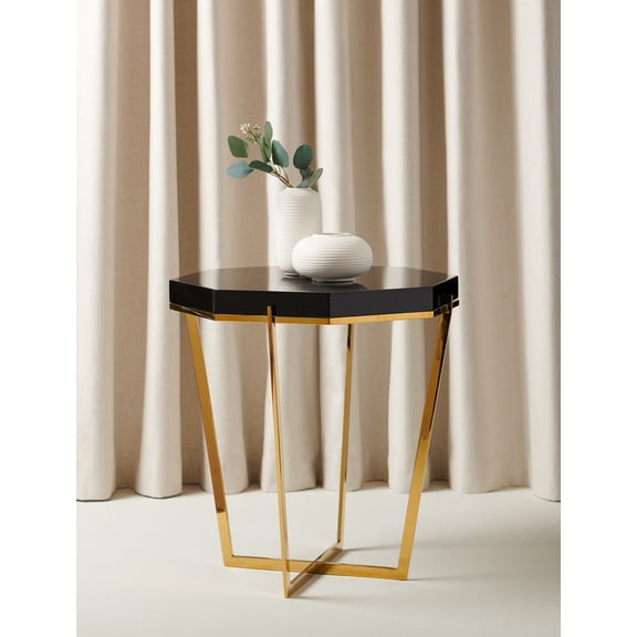 Safavieh Couture Danna Glam Stainless Steel Octagon End Table, Gold/Black