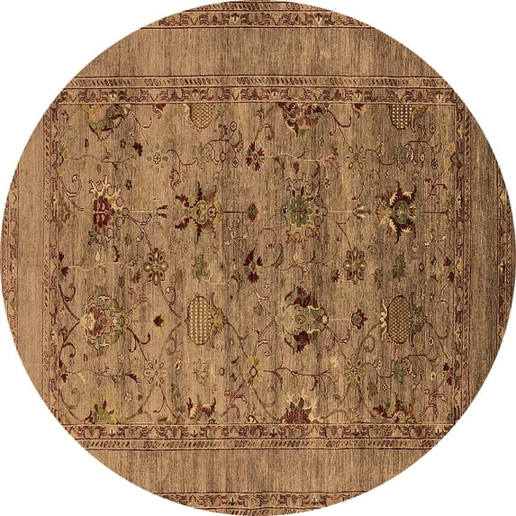 Ahgly Company Indoor Round Oriental Brown Industrial Area Rugs, 7' Round