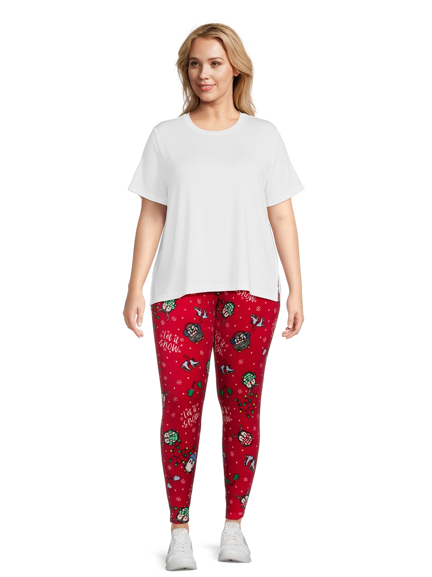 No Boundaries Juniors' Plus Size Holiday Christmas Velour Ankle Leggings,  2-Pack 