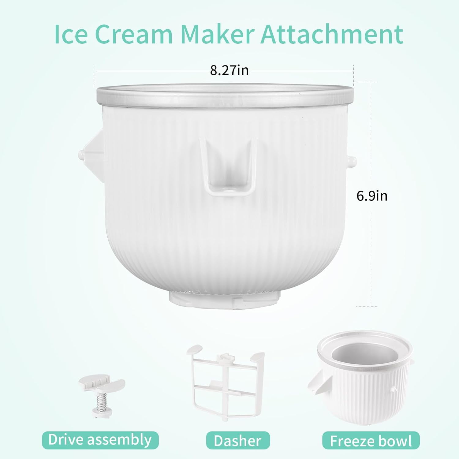 Ice Cream Attachment Compatible with KitchenAid 4.5/5/6/7QT Mixers,Makes 2 Quarts of Ice Cream,Compatible with KitchenAid Ice Cream Maker Attachment,Dishwasher safe(Not Fit 3.5QT Mixers)