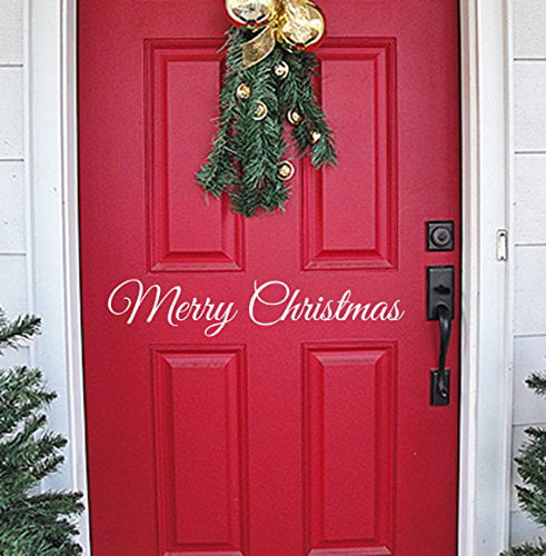 Custom Door Decals Vinyl Stickers Multiple Sizes Merry Christmas from Name A Lifestyle Merry Christmas Outdoor Luggage & Bumper Stickers for Cars Red 24X16Inches Set of 5 
