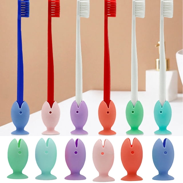 6 soportes para cepillos de dientes de silicona con bonitos dibujos de peces, organizador de base para tu baño, soporte perfecto para cepillos de dientes para niños.