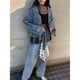 thumbnail image 5 of Chaqueta Vaquera de Motociclista con Cuello en V y Botones para Mujer, con Cuentas y Cintura Ceñida, Ropa de Calle de Otoño A . Azul S, 5 of 10