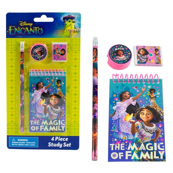 Encanto 4pc Study Kit- Eraser, Sharpener, 25 sheet memo pad, No.2 lead real wood