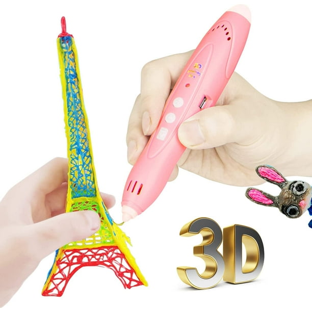 Stylo d'impression 3D, stylo de dessin d'imprimante 3D intelligent  compatible avec le filament PLA / ABS de 1,75 mm, conception de sécurité,  12 pieds en 20 couleurs pour les enfants, stylo d'artisanat