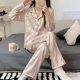 thumbnail image 1 of Conjunto de Pijama de seda sintética para mujer, ropa de dormir femenina con solapa de satén a cuadros, camisa de manga larga y pantalones para el hogar, 1 of 4